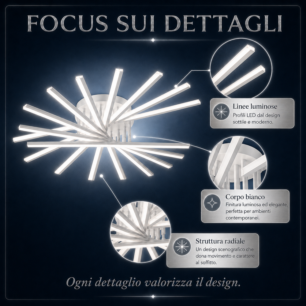 Pulsar - Lampadario Led a Plafoniera 5500LM 55W 120cm
